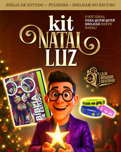 Kit Natal Luz: Bíblia de Estudo OMundoDeOtávio + Pulseira Brilha no Escuro